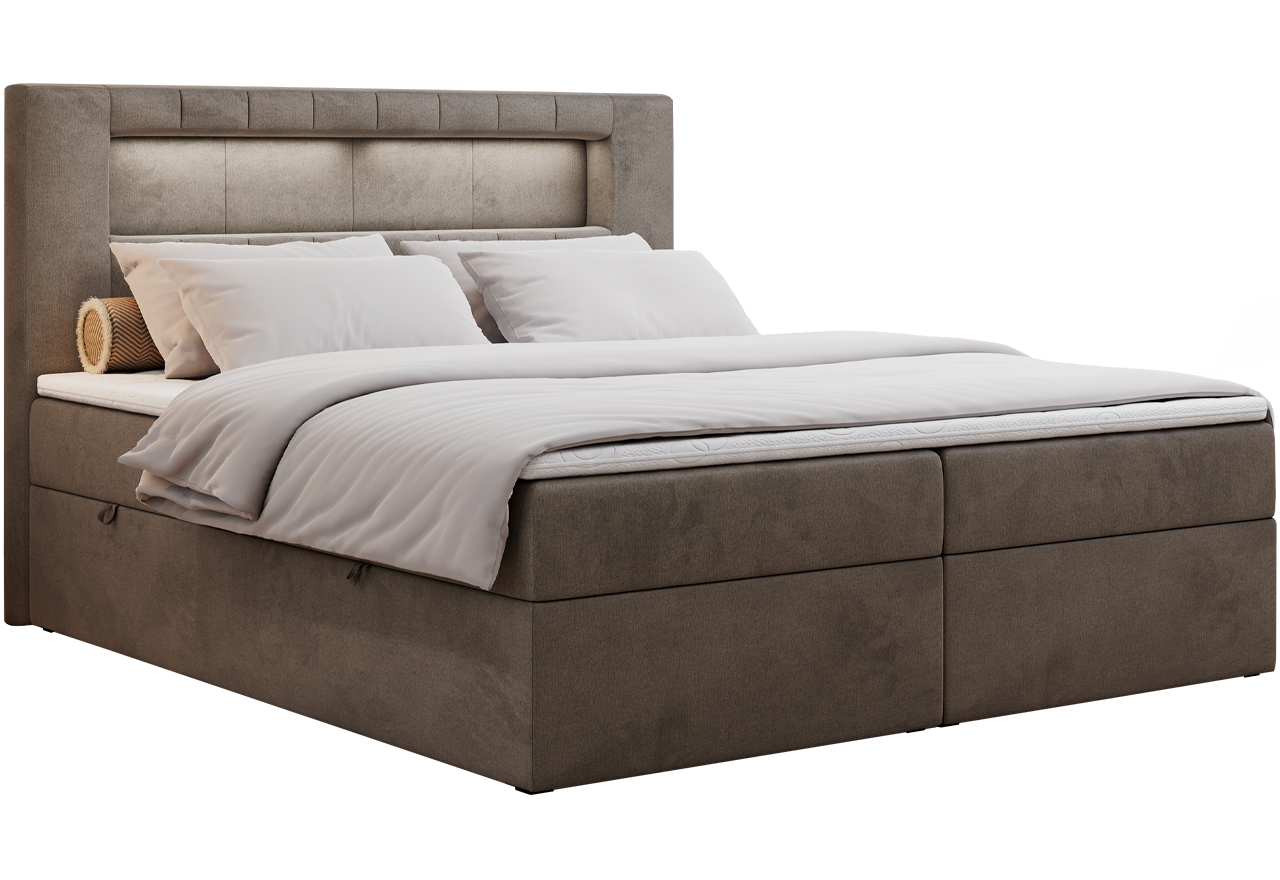 Łóżko kontynentalne GOLD 5 160x200 - H3 - brązowy, welwet