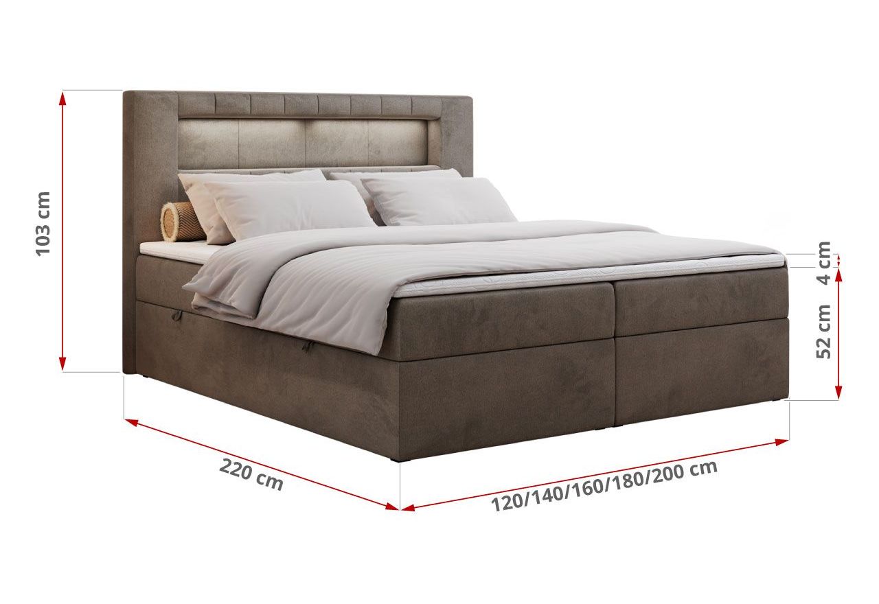 Łóżko kontynentalne GOLD 5 160x200 - H3 - brązowy, welwet