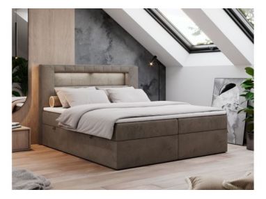 Łóżko kontynentalne GOLD 5 200x200 - H3 - brązowy, welwet