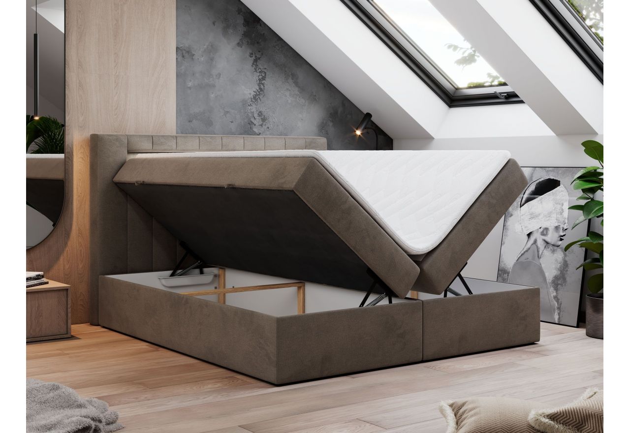 Łóżko kontynentalne GOLD 5 200x200 - H3 - brązowy, welwet