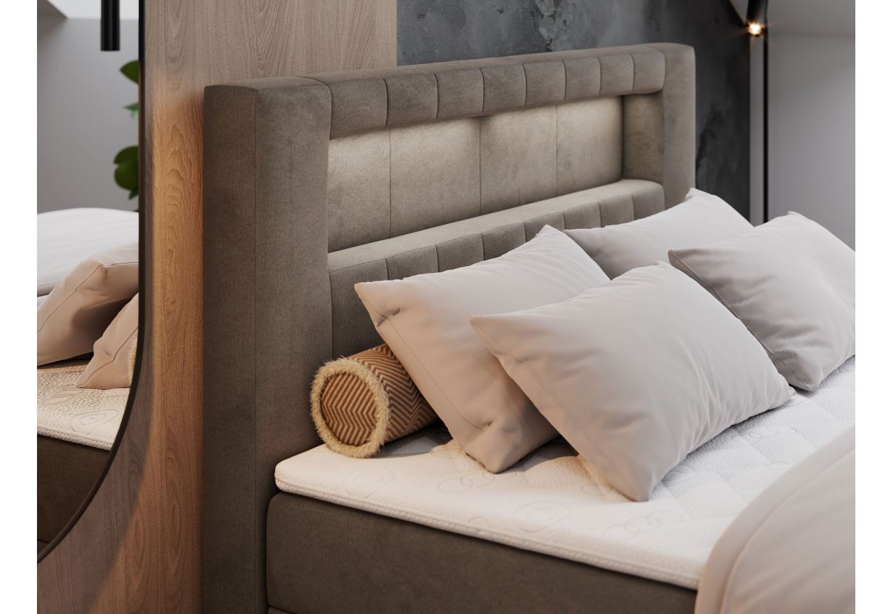 Łóżko kontynentalne GOLD 5 200x200 - H4 - brązowy, welwet