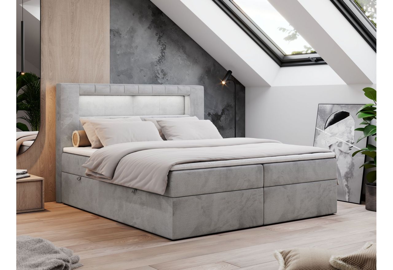 Łóżko kontynentalne GOLD 5 160x200 - H3 - jasnoszary, welwet