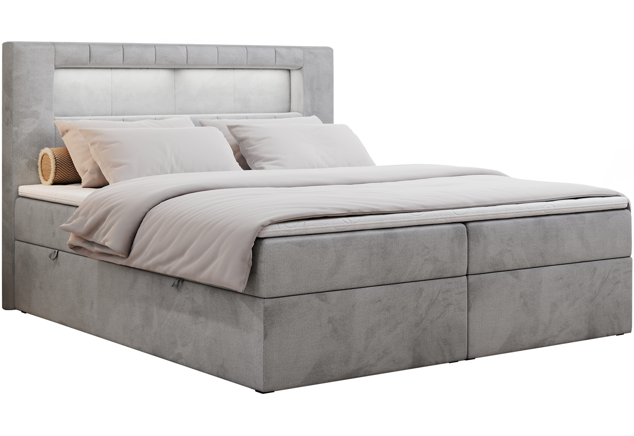 Łóżko kontynentalne GOLD 5 160x200 - H3 - jasnoszary, welwet