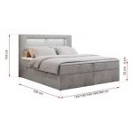 Łóżko kontynentalne GOLD 5 160x200 - H3 - jasnoszary, welwet