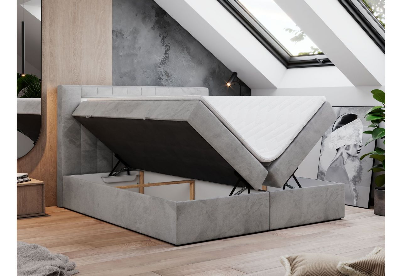 Łóżko kontynentalne GOLD 5 180x200 - H3 - jasnoszary, welwet