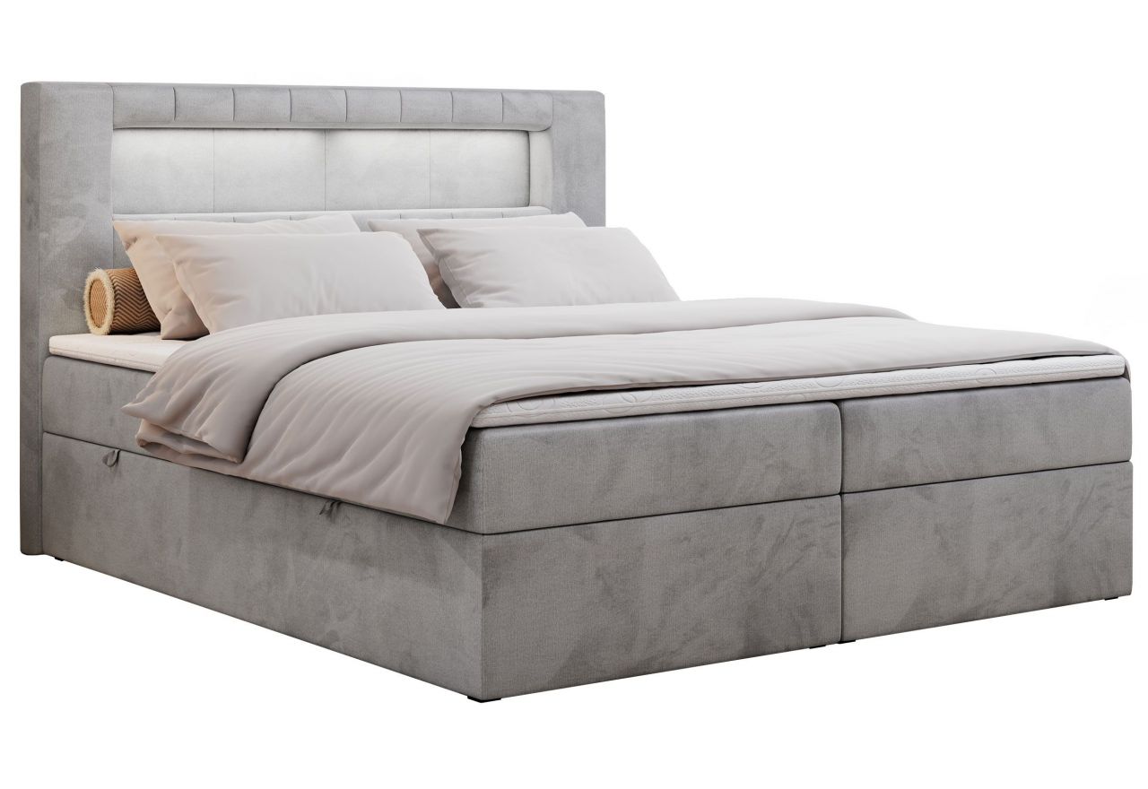 Łóżko kontynentalne GOLD 5 180x200 - H3 - jasnoszary, welwet