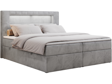 Łóżko kontynentalne GOLD 5 200x200 - H3 - jasnoszary, welwet