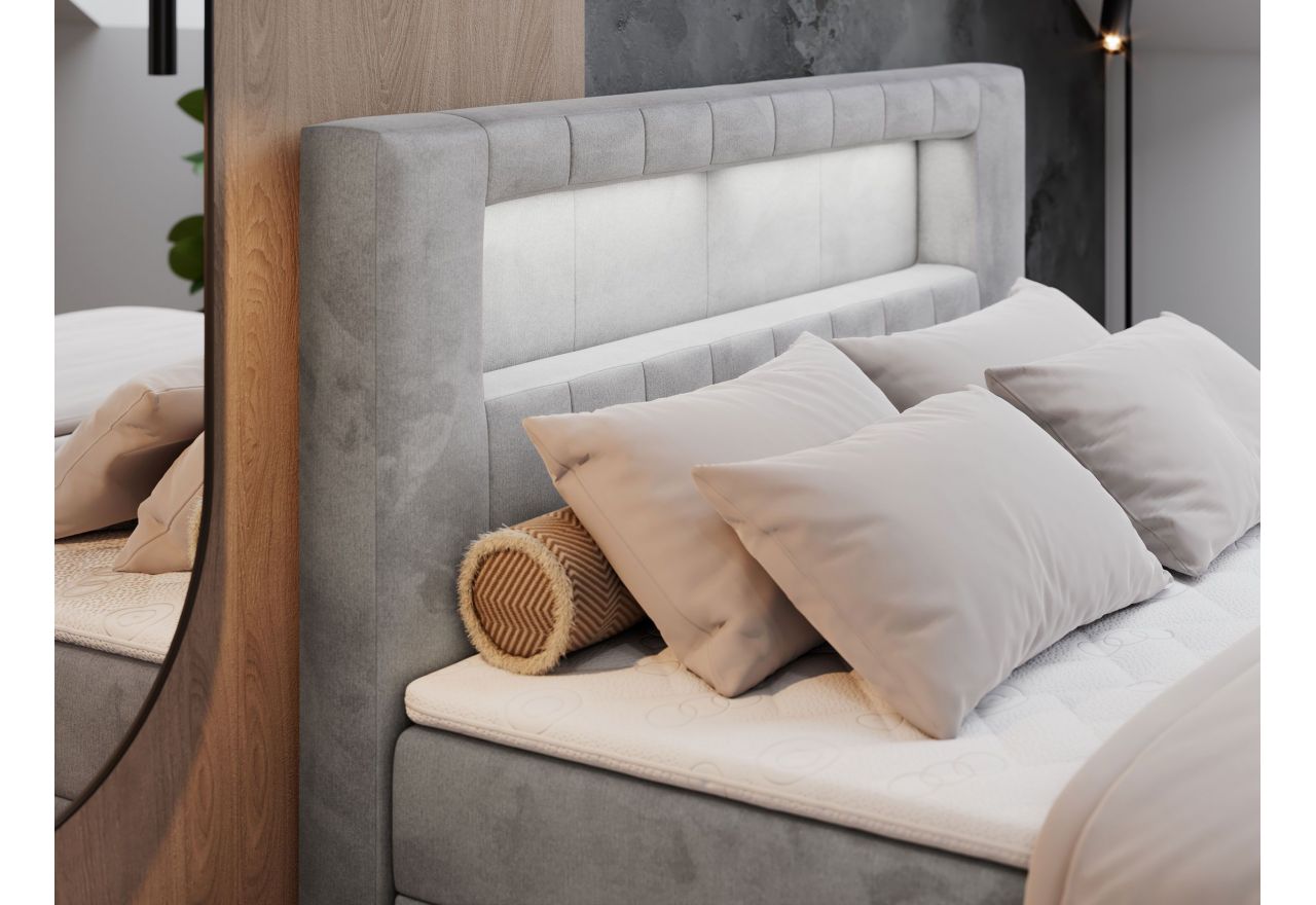 Łóżko kontynentalne GOLD 5 180x200 - H4 - jasnoszary, welwet