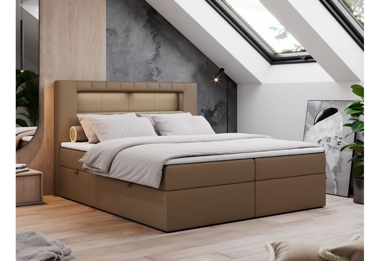 Łóżko kontynentalne GOLD 5 120x200 - H3 - brązowy, ekoskóra