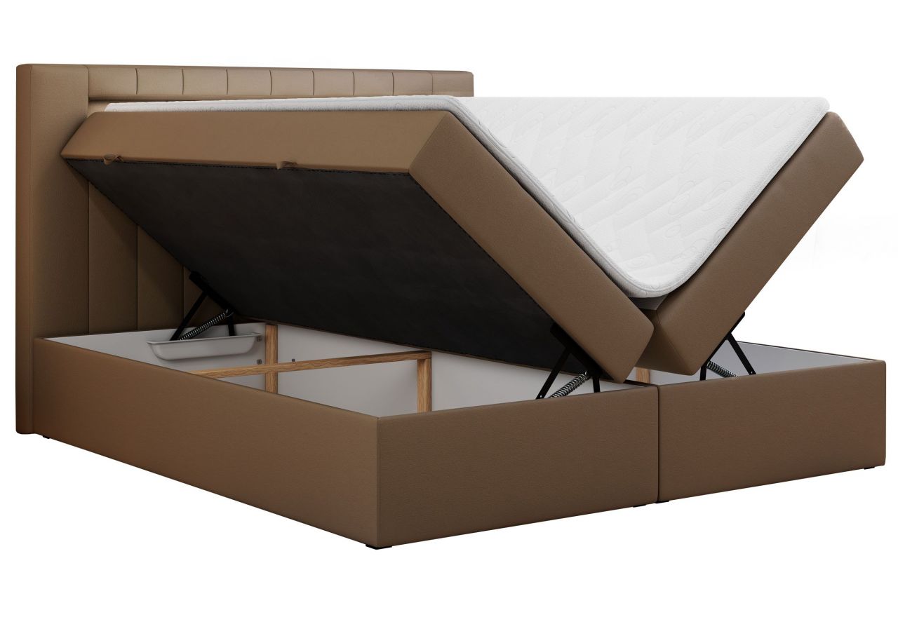 Łóżko kontynentalne GOLD 5 140x200 - H3 - brązowy, ekoskóra