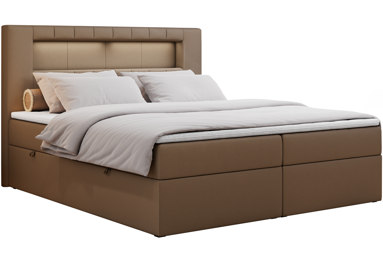 Łóżko kontynentalne GOLD 5 160x200 - H3 - brązowy, ekoskóra