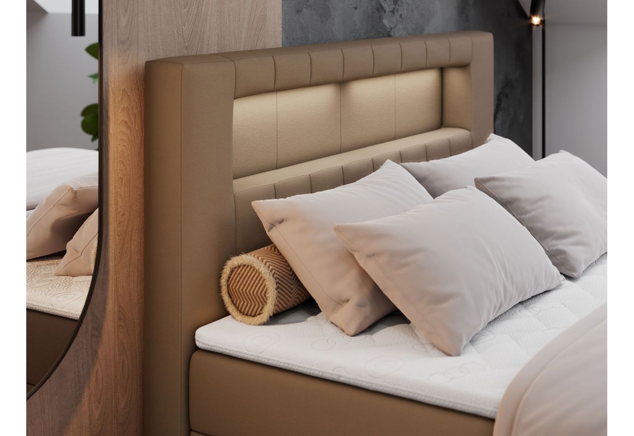 Łóżko kontynentalne GOLD 5 160x200 - H3 - brązowy, ekoskóra