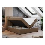 Łóżko kontynentalne GOLD 5 200x200 - H3 - brązowy, ekoskóra