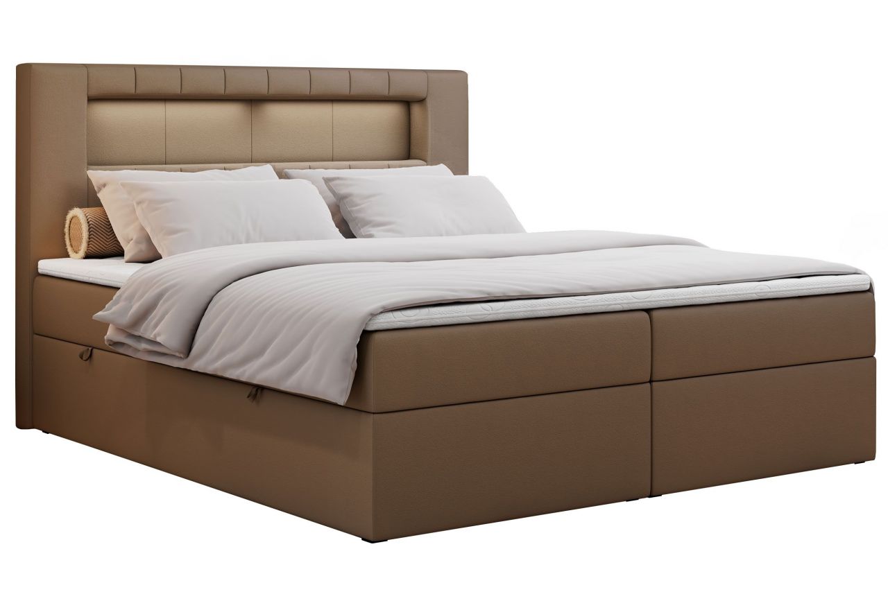 Łóżko kontynentalne GOLD 5 200x200 - H3 - brązowy, ekoskóra