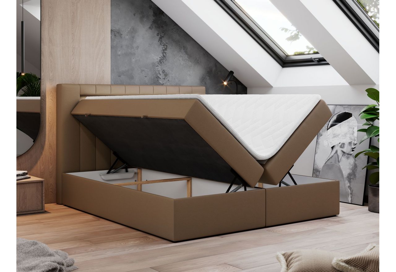 Łóżko kontynentalne GOLD 5 200x200 - H4 - brązowy, ekoskóra