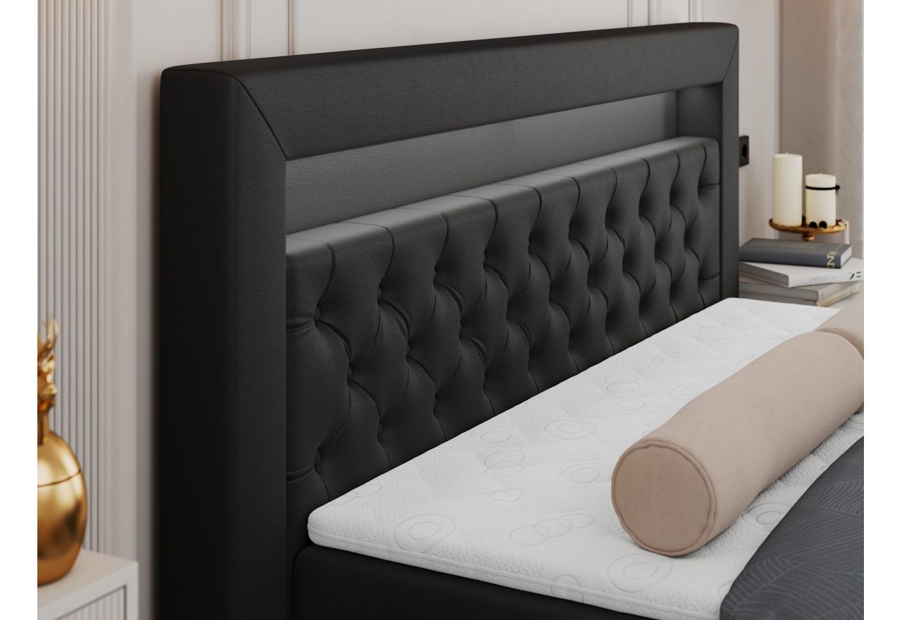 Łóżko kontynentalne GOLD 6 140x200 - H3 - czarny, ekoskóra