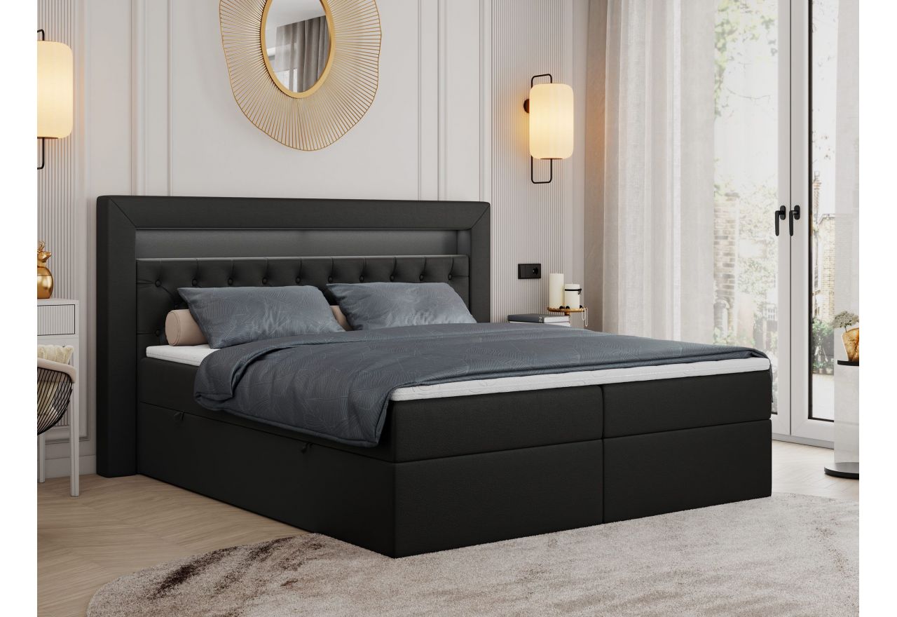 Łóżko kontynentalne GOLD 6 140x200 - H4 - czarny, ekoskóra