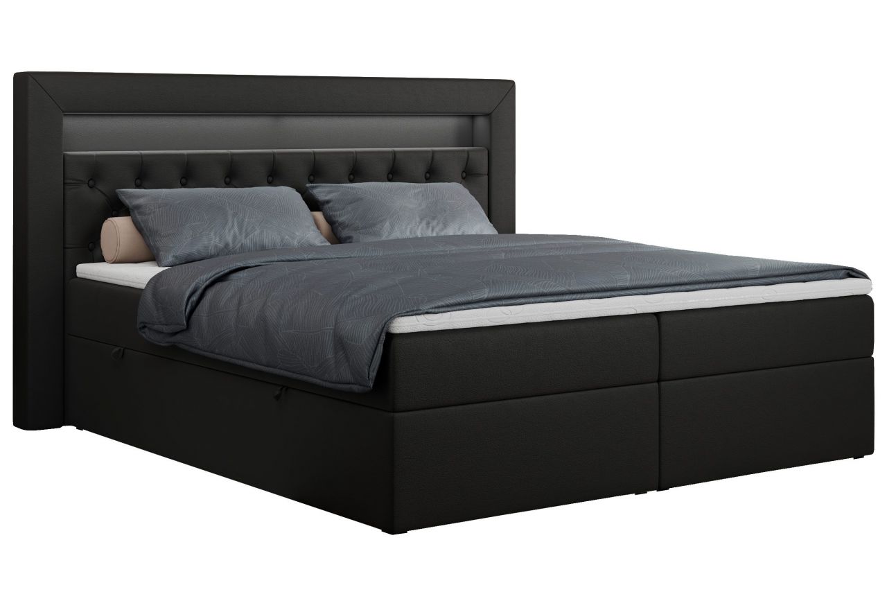 Łóżko kontynentalne GOLD 6 160x200 - H4 - czarny, ekoskóra