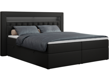 Łóżko kontynentalne GOLD 6 200x200 - H4 - czarny, ekoskóra