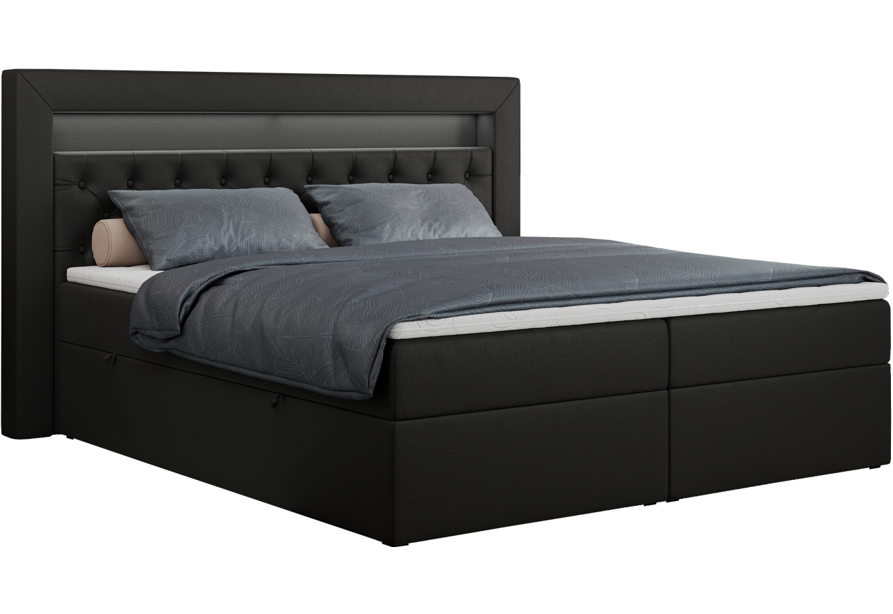 Łóżko kontynentalne GOLD 6 200x200 - H4 - czarny, ekoskóra