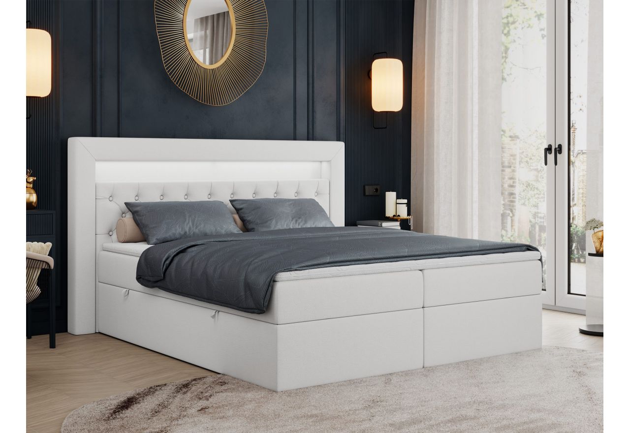 Łóżko kontynentalne GOLD 6 160x200 - H3 - biały, ekoskóra