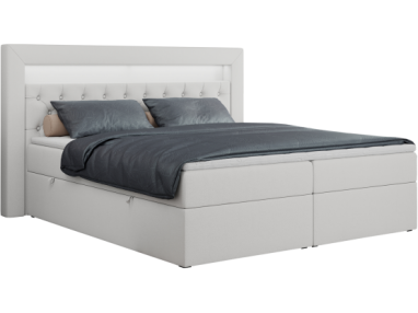 Łóżko kontynentalne GOLD 6 160x200 - H3 - biały, ekoskóra