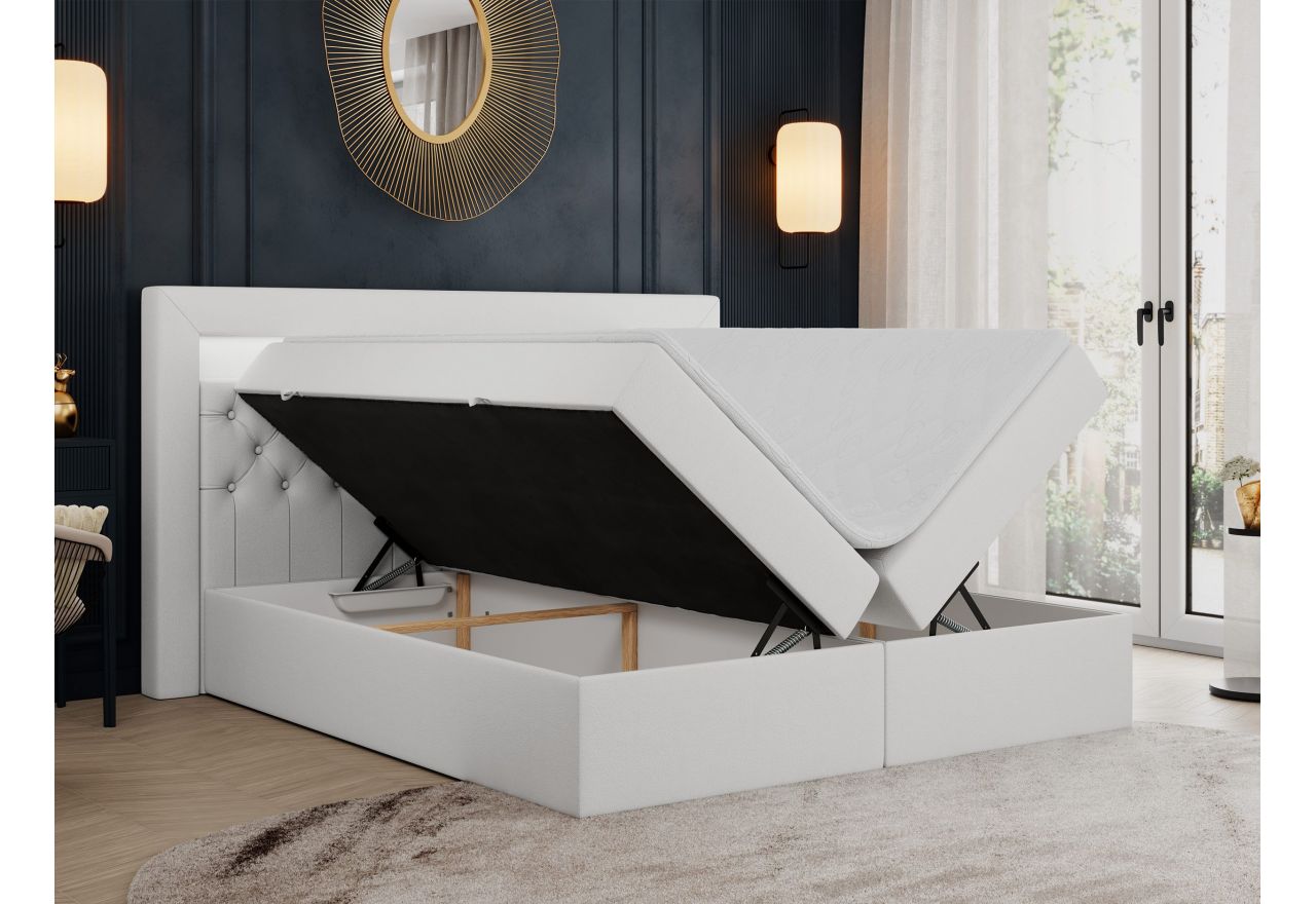 Łóżko kontynentalne GOLD 6 160x200 - H3 - biały, ekoskóra