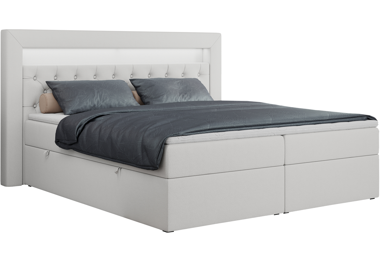 Łóżko kontynentalne GOLD 6 180x200 - H3 - biały, ekoskóra