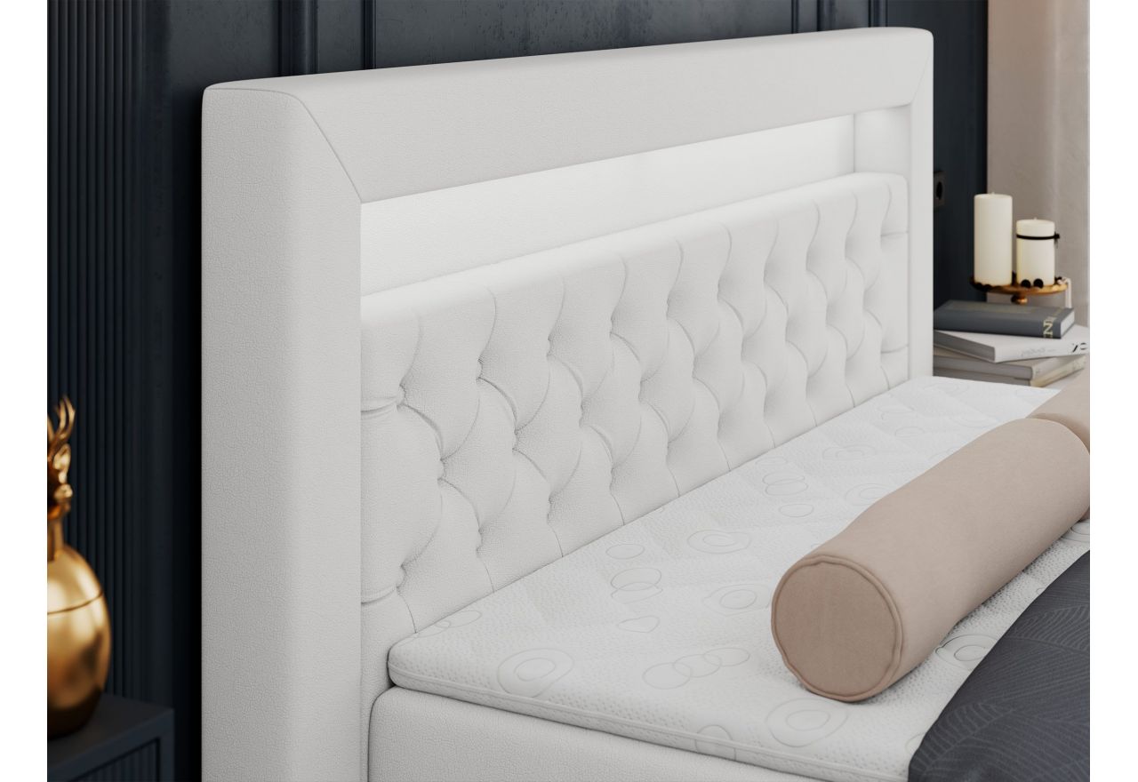 Łóżko kontynentalne GOLD 6 180x200 - H3 - biały, ekoskóra