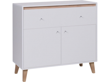 Dwudrzwiowa komoda z szufladą do pokoju i salonu w skandynawskim stylu - LUGO Biały / San Remo jasny