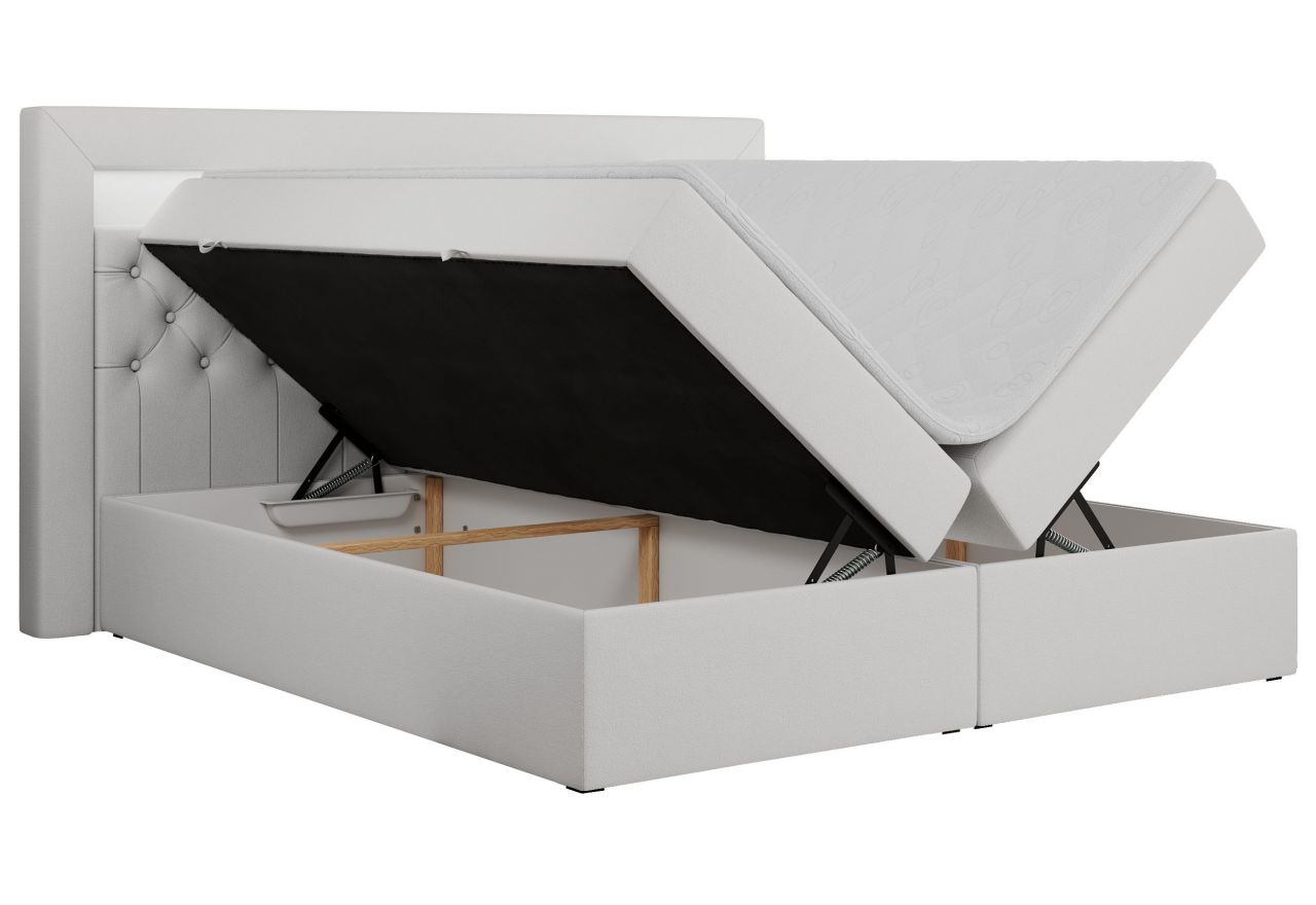 Łóżko kontynentalne GOLD 6 140x200 - H4 - biały, ekoskóra