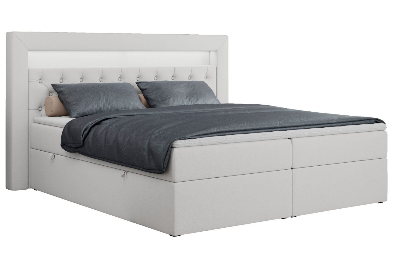 Łóżko kontynentalne GOLD 6 160x200 - H4 - biały, ekoskóra