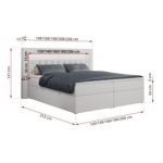 Łóżko kontynentalne GOLD 6 200x200 - H4 - biały, ekoskóra