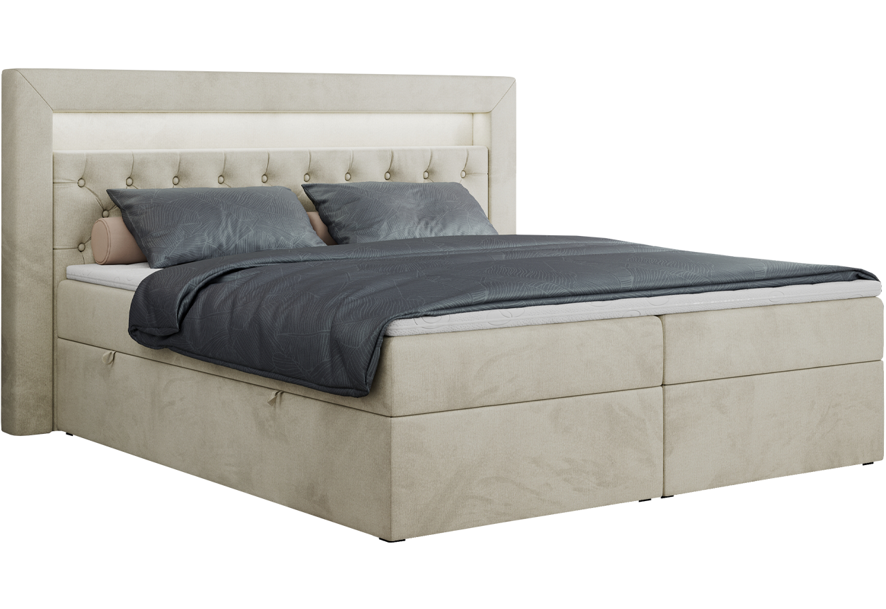 Łóżko kontynentalne GOLD 6 140x200 - H3 - beżowy, welwet