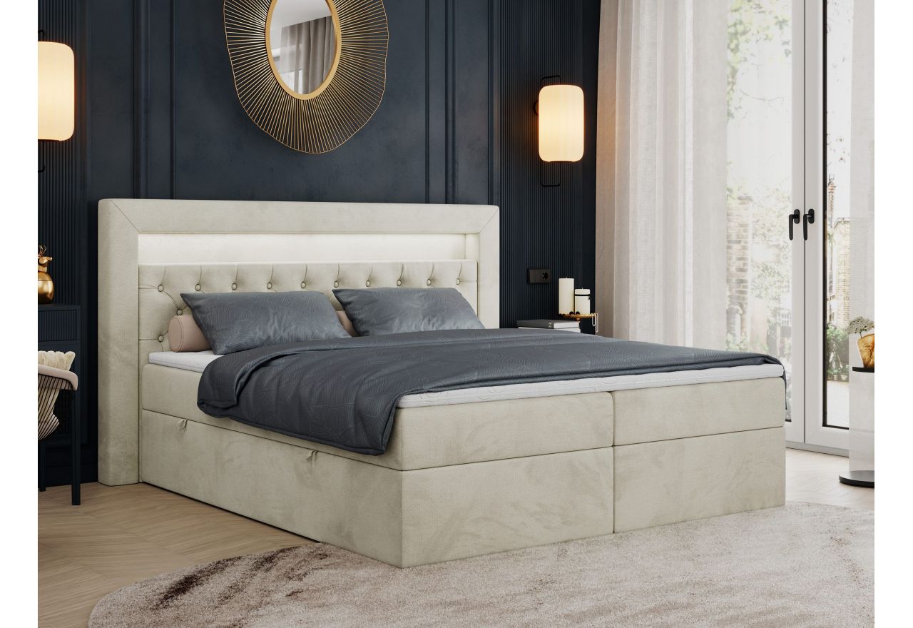 Łóżko kontynentalne GOLD 6 160x200 - H3 - beżowy, welwet