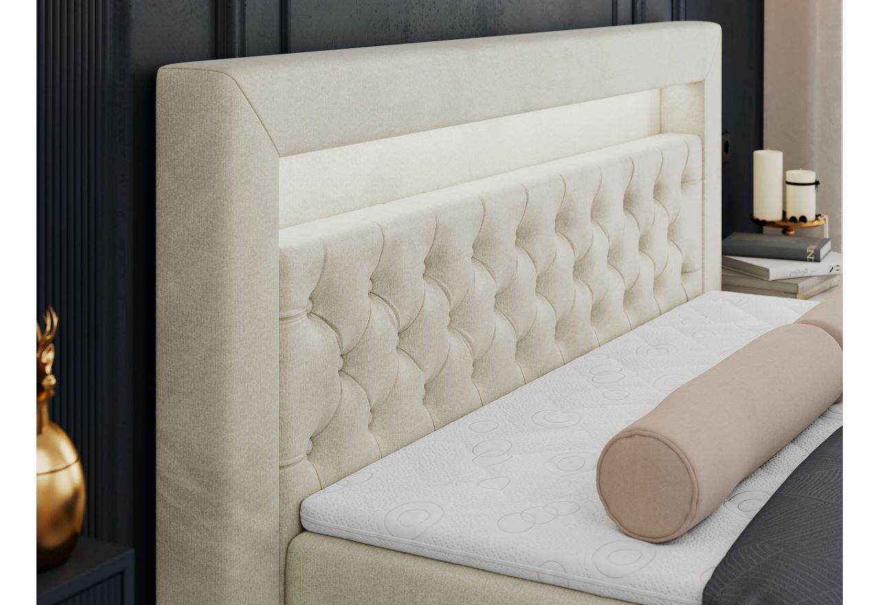 Łóżko kontynentalne GOLD 6 180x200 - H3 - beżowy, welwet