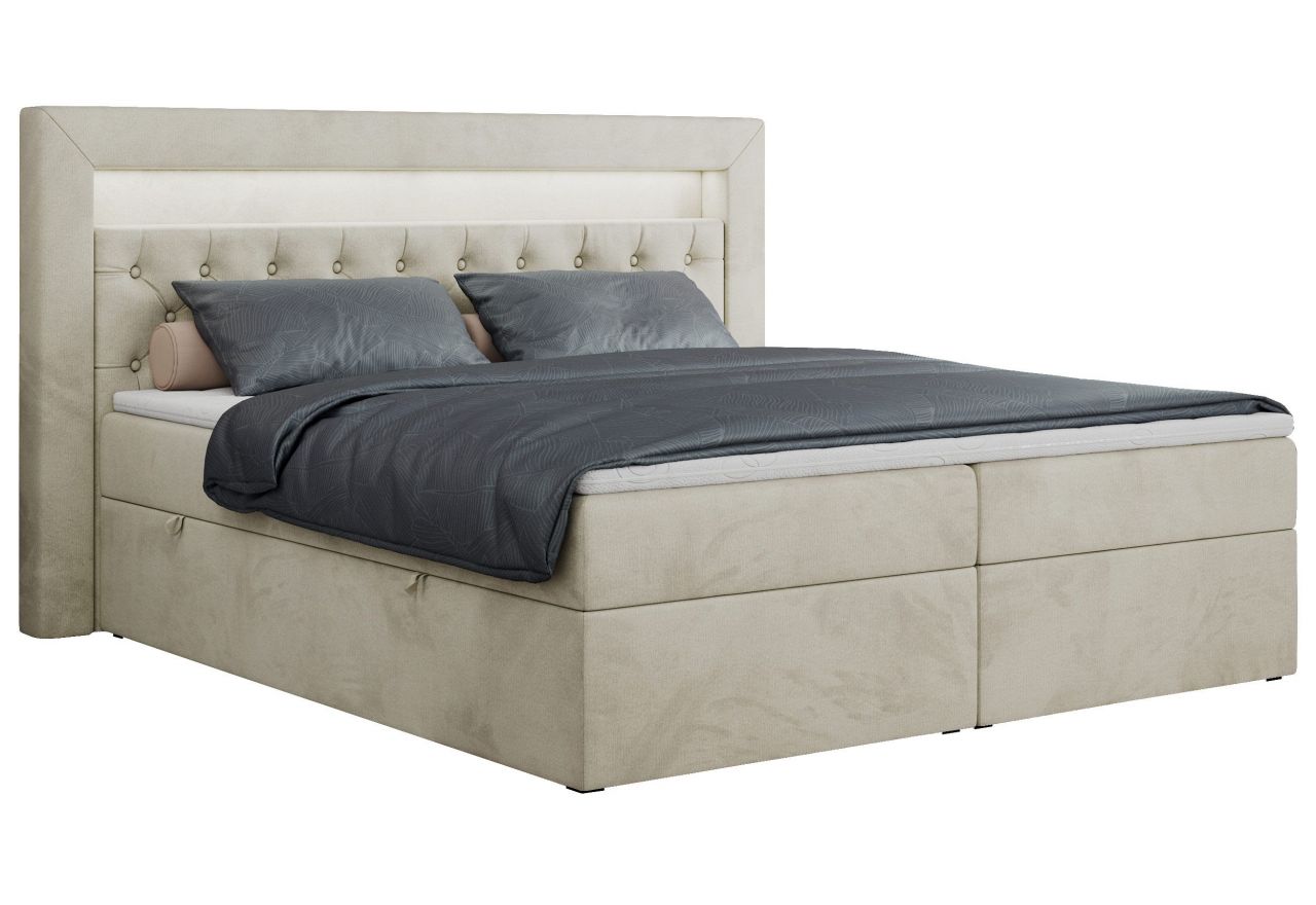 Łóżko kontynentalne GOLD 6 180x200 - H3 - beżowy, welwet