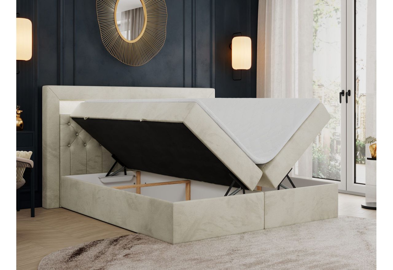 Łóżko kontynentalne GOLD 6 120x200 - H4 - beżowy, welwet