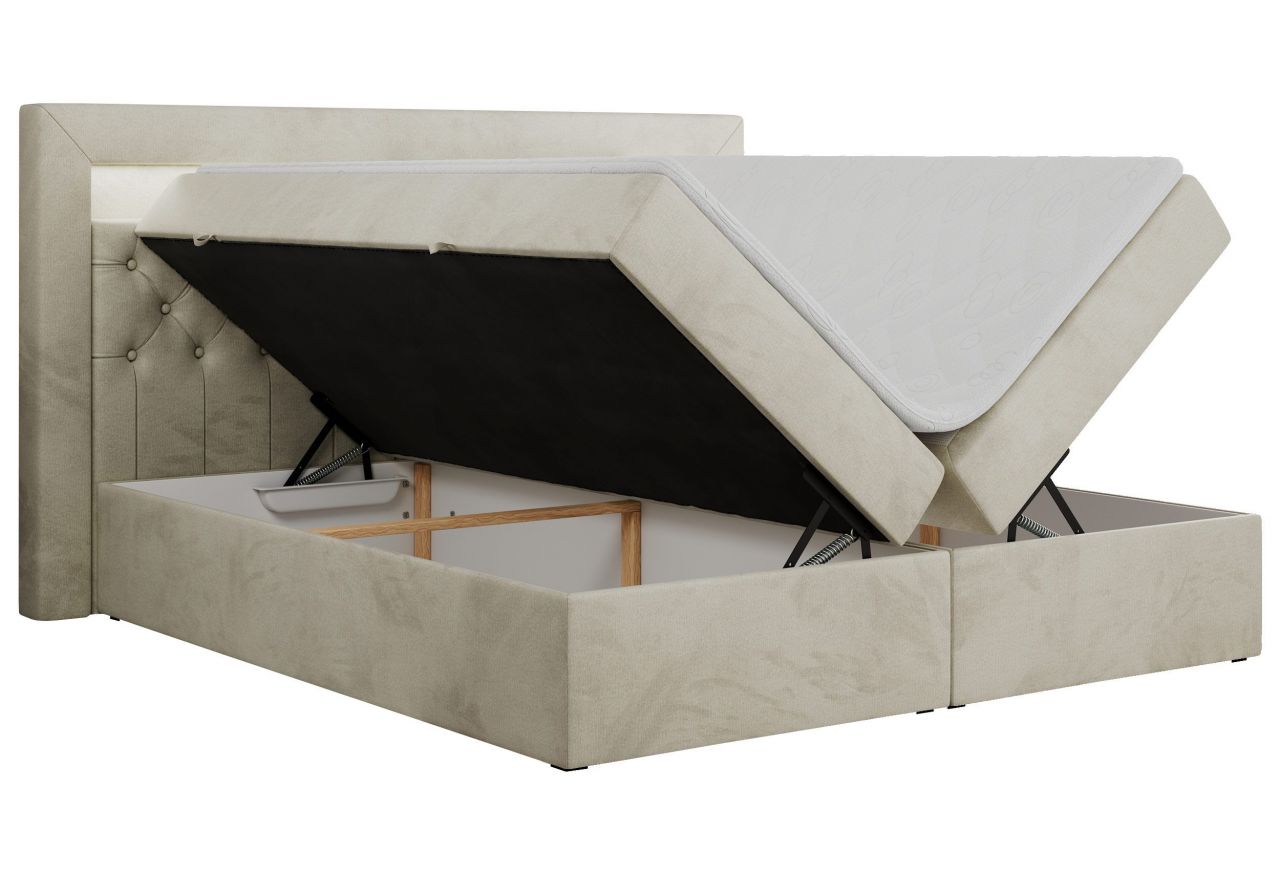 Łóżko kontynentalne GOLD 6 140x200 - H4 - beżowy, welwet