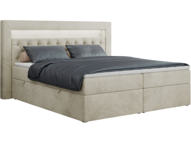 Łóżko kontynentalne GOLD 6 160x200 - H4 - beżowy, welwet