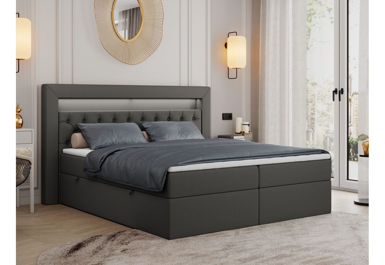 Łóżko kontynentalne GOLD 6 200x200 - H3 - ciemnoszary, ekoskóra