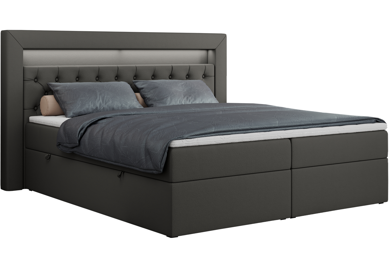 Łóżko kontynentalne GOLD 6 200x200 - H3 - ciemnoszary, ekoskóra