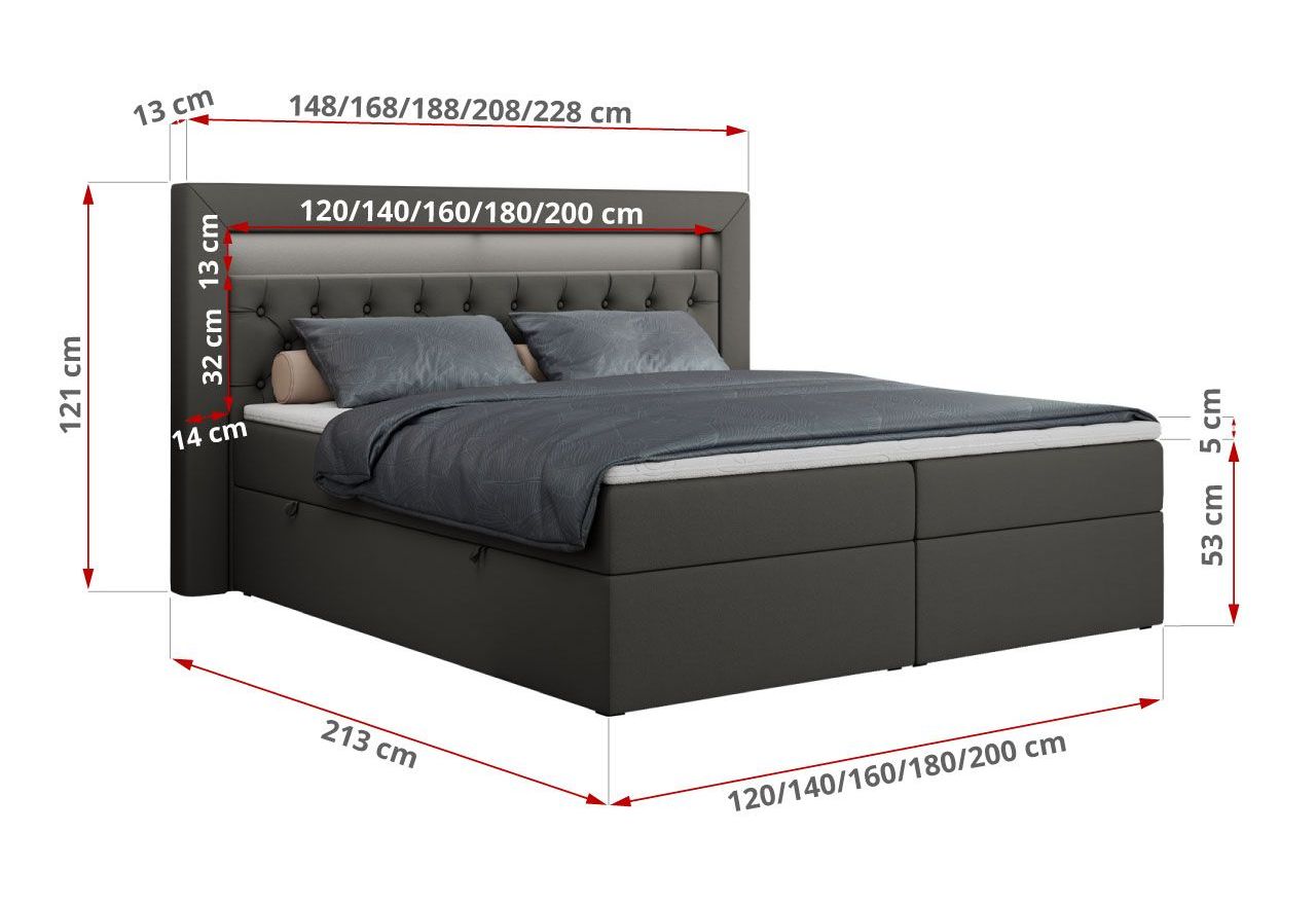 Łóżko kontynentalne GOLD 6 120x200 - H4 - ciemnoszary, ekoskóra