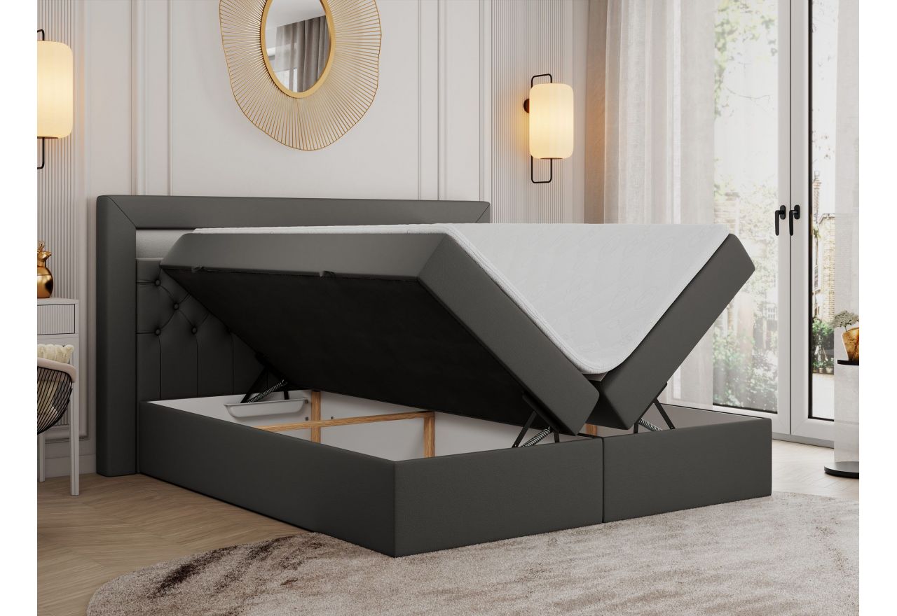 Łóżko kontynentalne GOLD 6 180x200 - H4 - ciemnoszary, ekoskóra