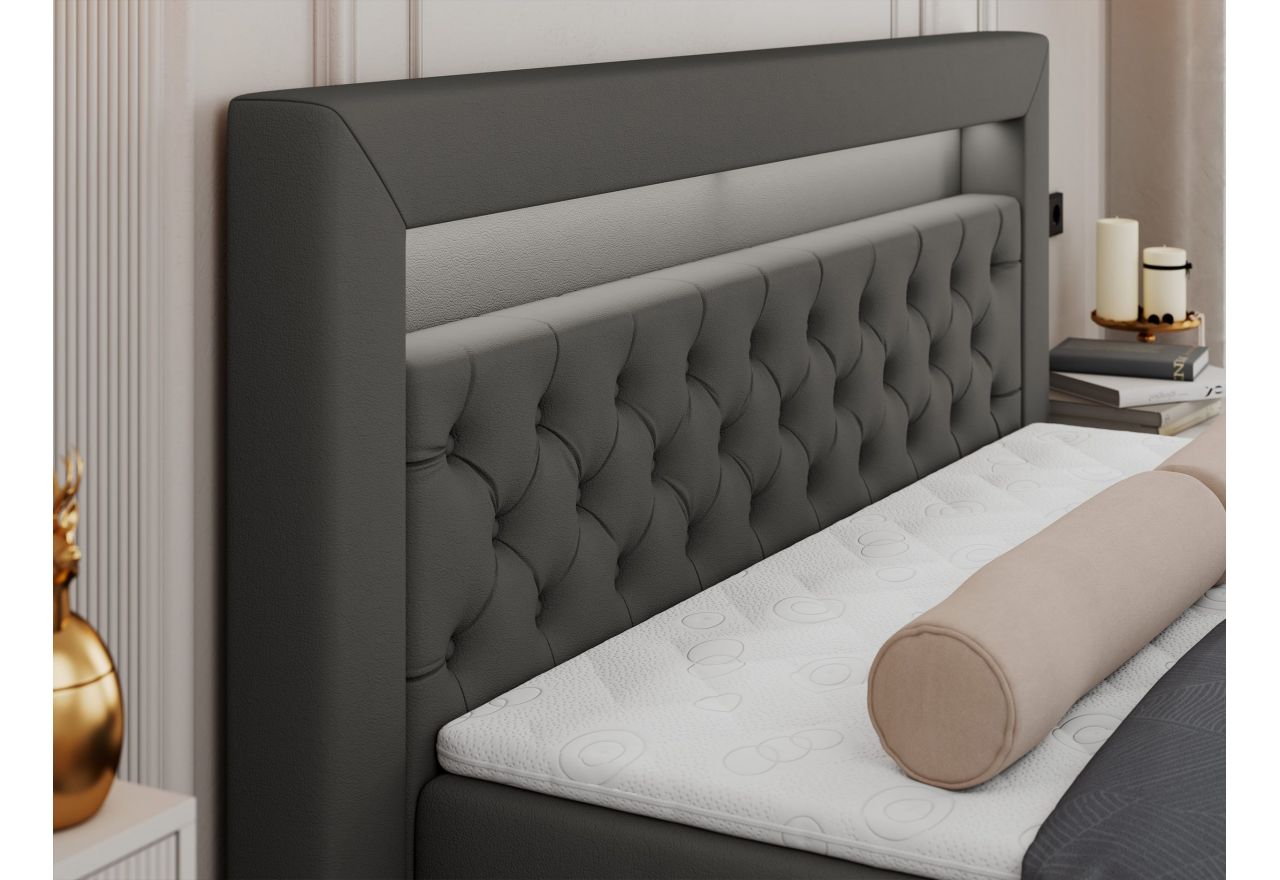 Łóżko kontynentalne GOLD 6 180x200 - H4 - ciemnoszary, ekoskóra