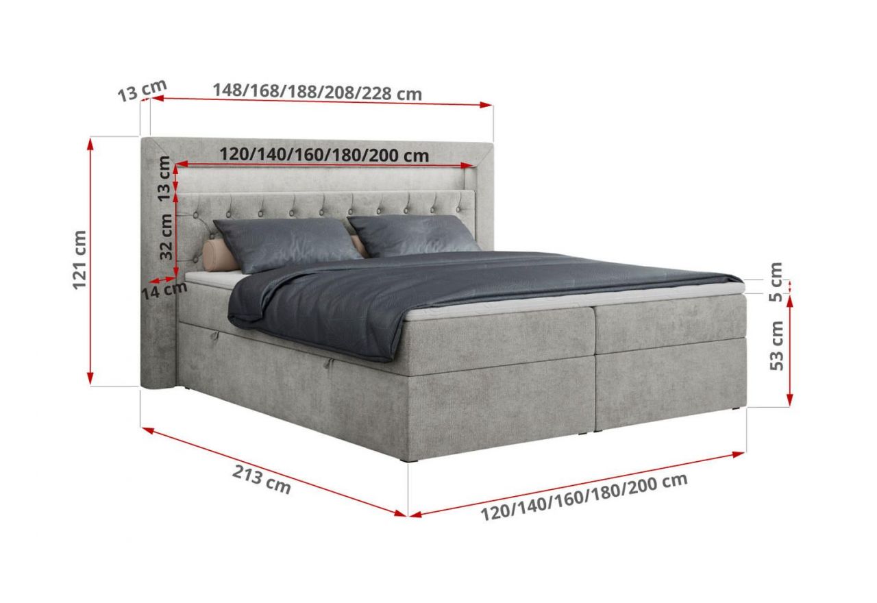 Łóżko kontynentalne GOLD 6 120x200 - H3 - jasnoszary, struktura