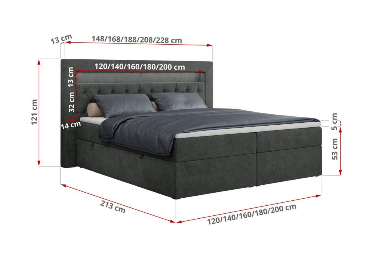 Łóżko kontynentalne GOLD 6 120x200 - H3 - ciemnoszary, struktura