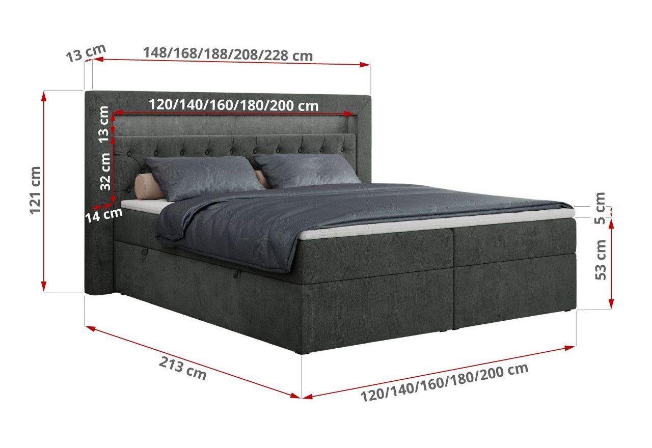 Łóżko kontynentalne GOLD 6 180x200 - H4 - ciemnoszary, struktura