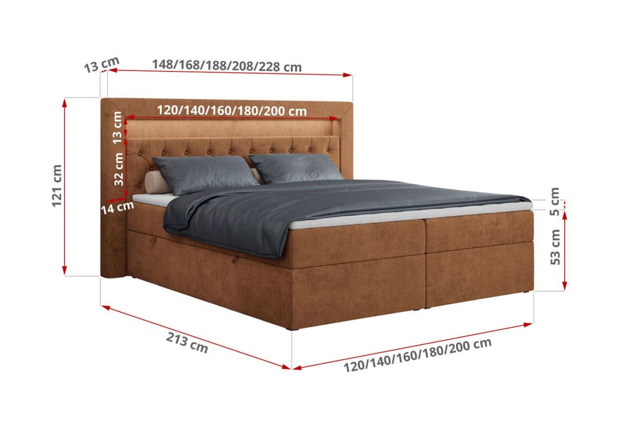 Łóżko kontynentalne GOLD 6 120x200 - H3 - pomarańczowy, struktura
