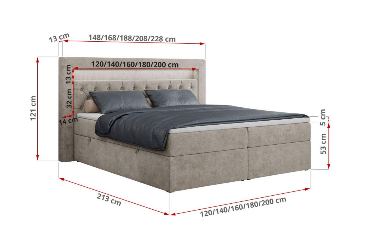 Łóżko kontynentalne GOLD 6 120x200 - H3 - beżowy, struktura